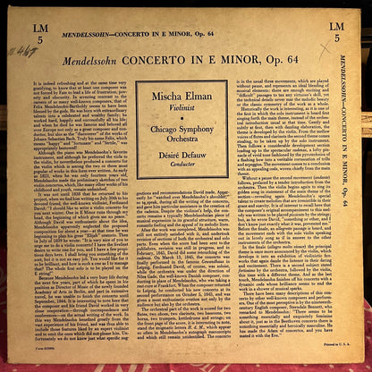 Felix Mendelssohn-Bartholdy - Concerto In E Minor Op. 64 10" | Very Good (VG) Very Good Plus (VG+) - CLASSICAL / USED *VERY GOOD*