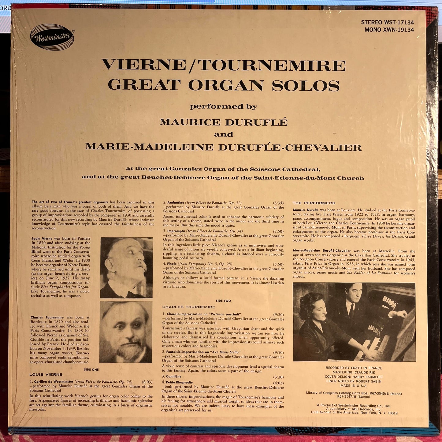 Maurice Duruflé - Louis Vierne / Charles Tournemire Great Organ Solos *SHRINK* | Near Mint (NM) Near Mint (NM) - CLASSICAL / USED *NEAR MINT*