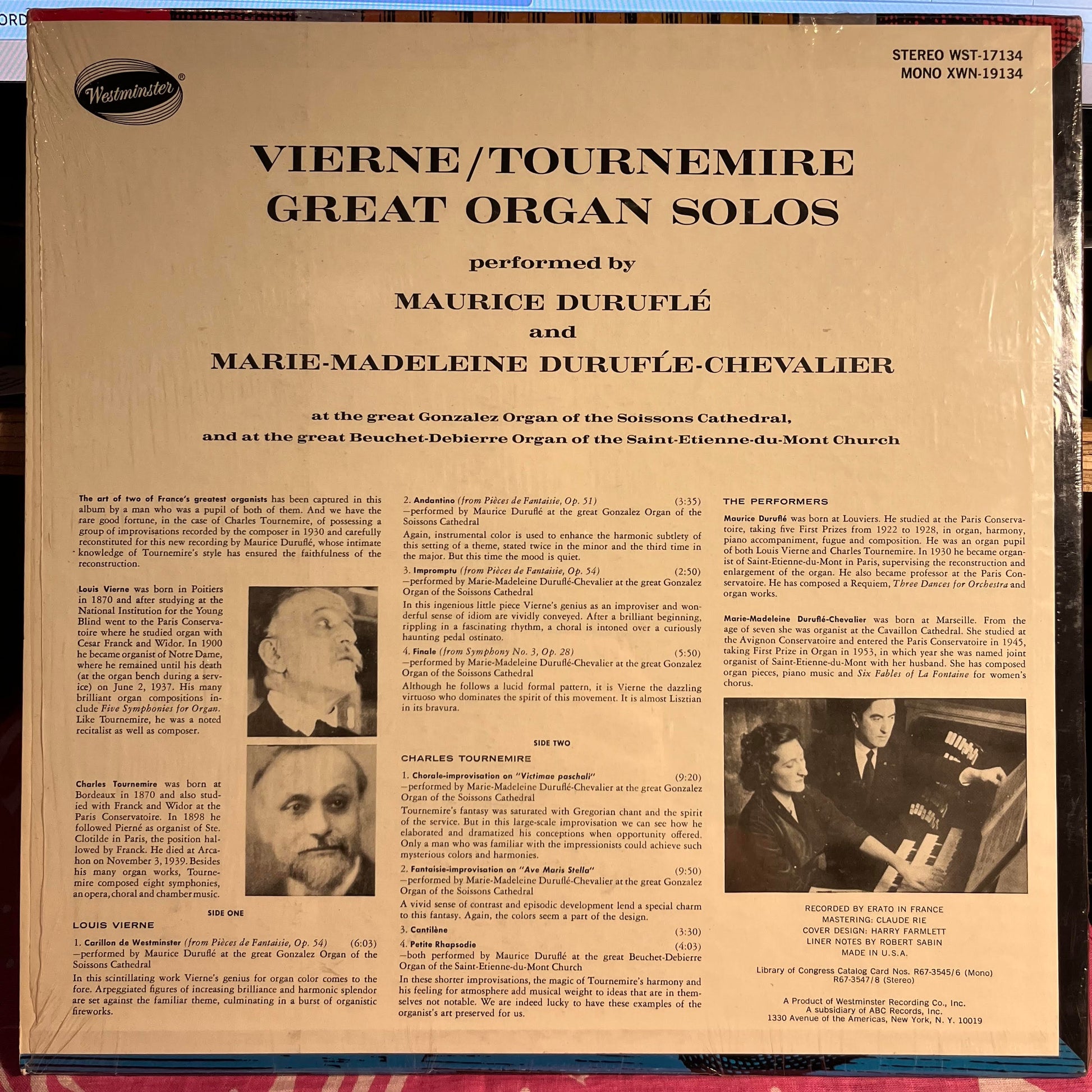 Maurice Duruflé - Louis Vierne / Charles Tournemire Great Organ Solos *SHRINK* | Near Mint (NM) Near Mint (NM) - CLASSICAL / USED *NEAR MINT*