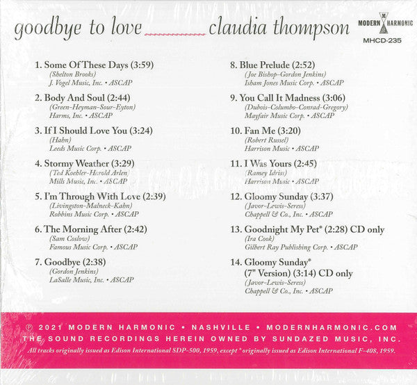 Claudia Thompson (2) - Goodbye To Love | Mint (M) Mint (M)