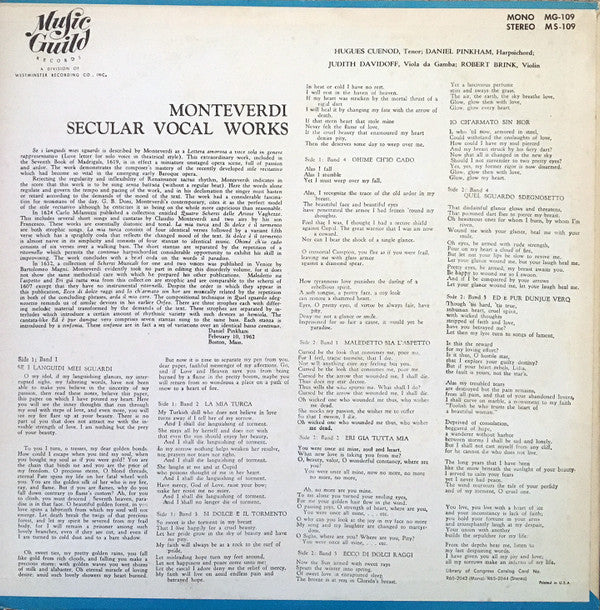 Secular Vocal Works | Very Good Plus (VG+) Near Mint (NM)
