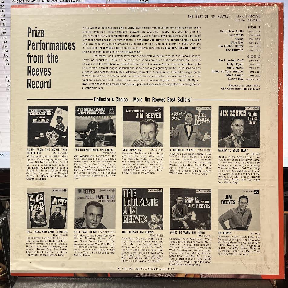 The Best Of Jim Reeves (VINYL) | Mint (M) Mint (M) - COUNTRY *SEALED*