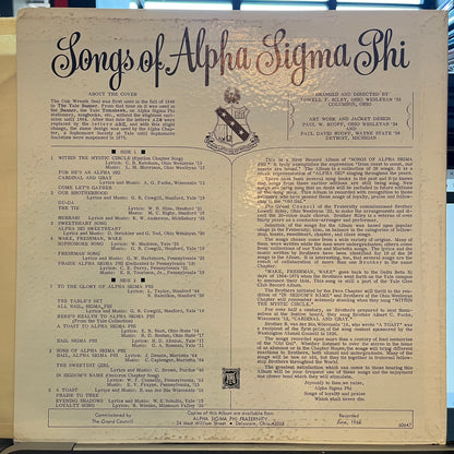 Songs Of Alpha Sigma Phi | Excellent (EX) Very Good Plus (VG+)
