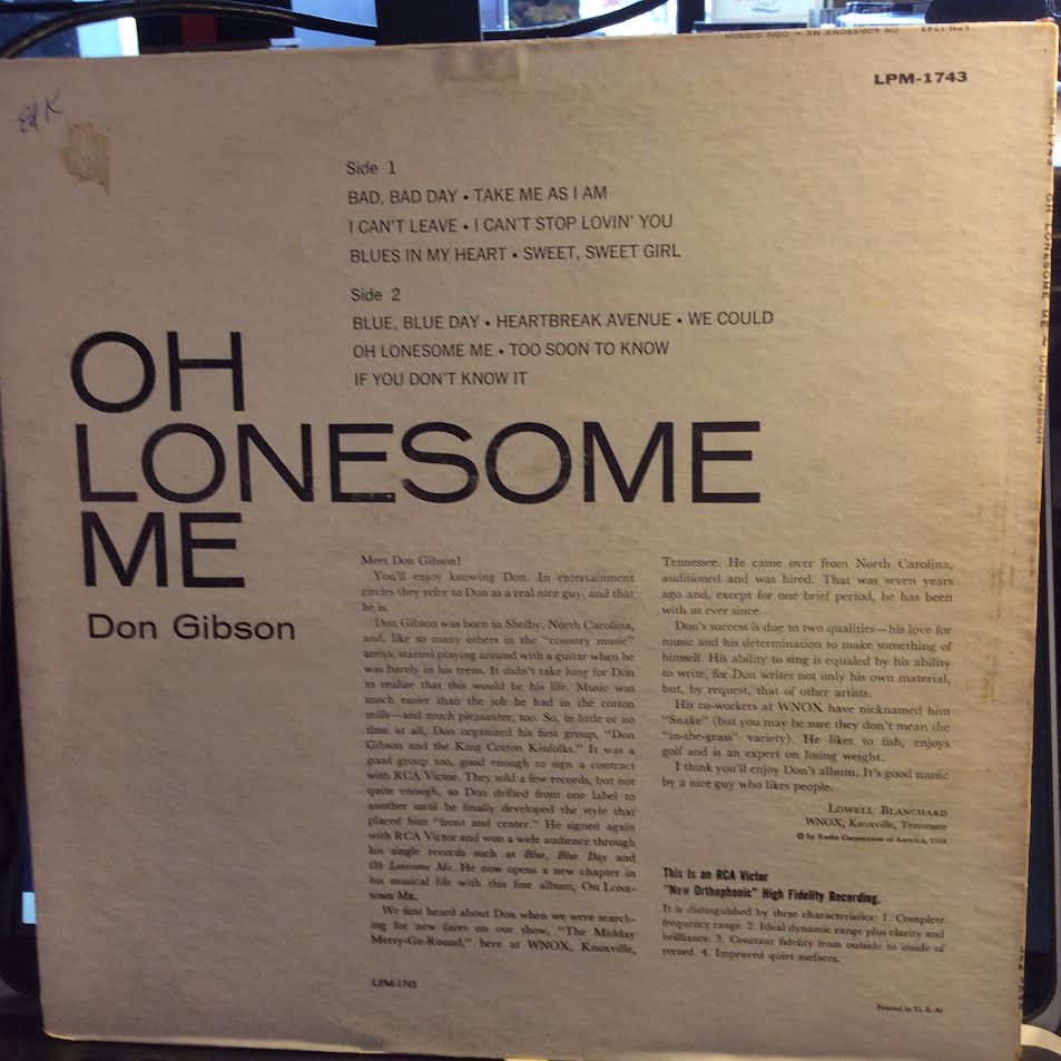Oh Lonesome Me (VINYL) | Excellent (EX) Excellent (EX) - COUNTRY / USED *EXCELLENT*