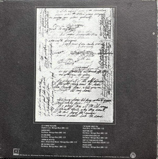 Rick Nelson & The Stone Canyon Band - Garden Party | Excellent (EX) Very Good Plus (VG+) - COUNTRY / USED *EXCELLENT*