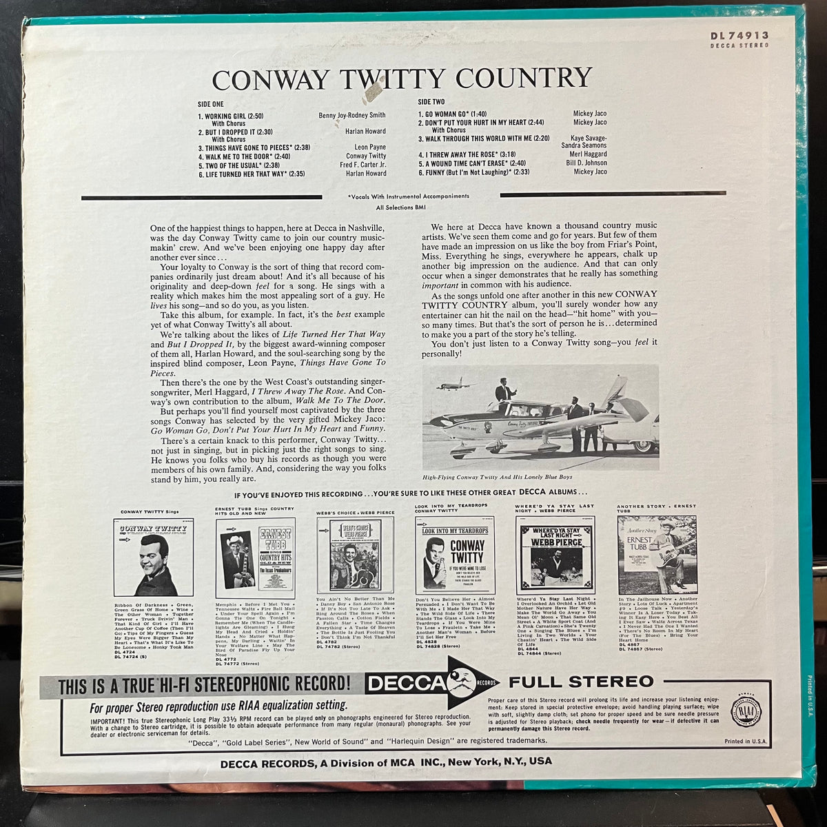 Conway Twitty - Country (VINYL LP) | USED Excellent (EX) Near Mint (NM or M-) - COUNTRY / USED *EXCELLENT*