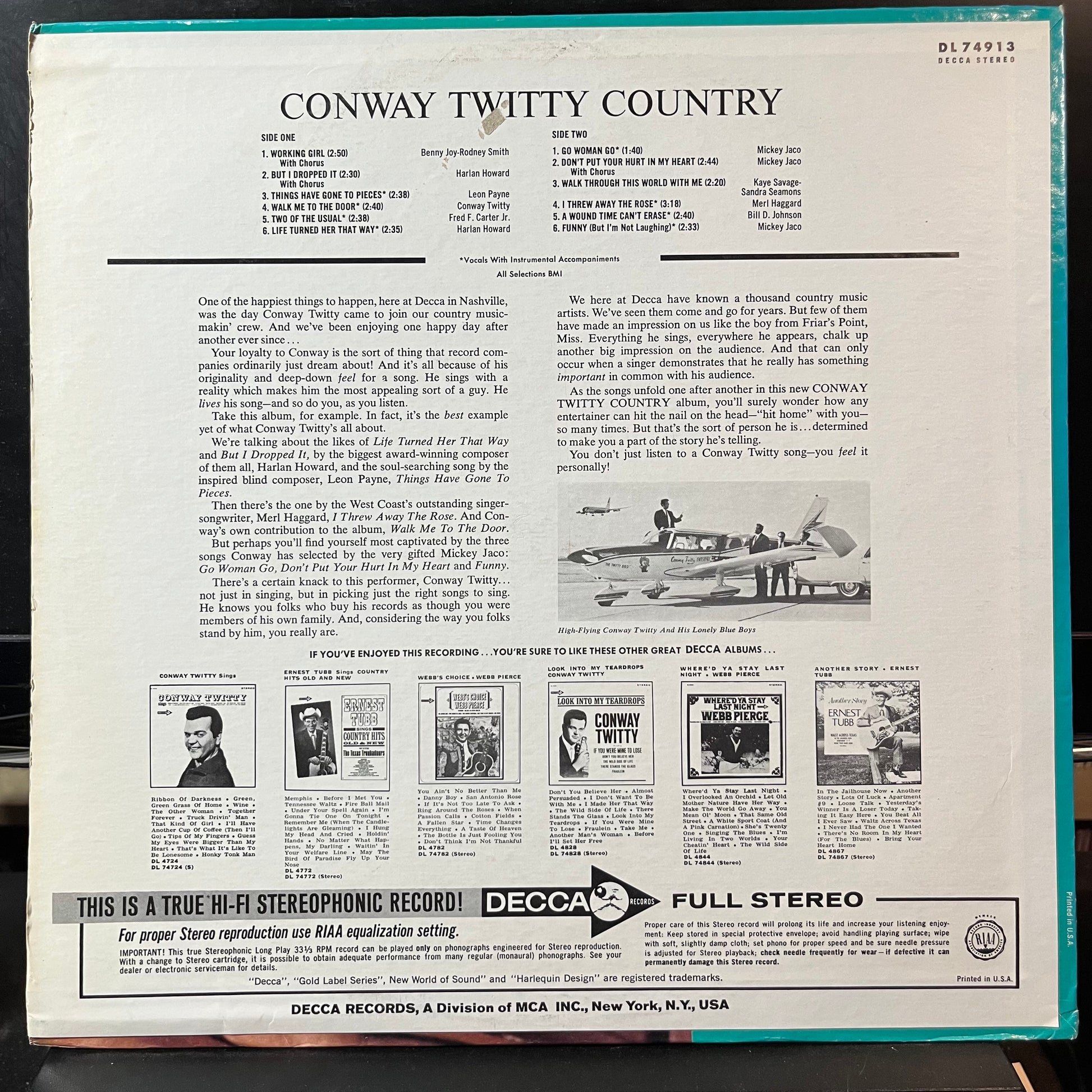 Conway Twitty - Country (VINYL LP) | USED Excellent (EX) Near Mint (NM or M-) - COUNTRY / USED *EXCELLENT*