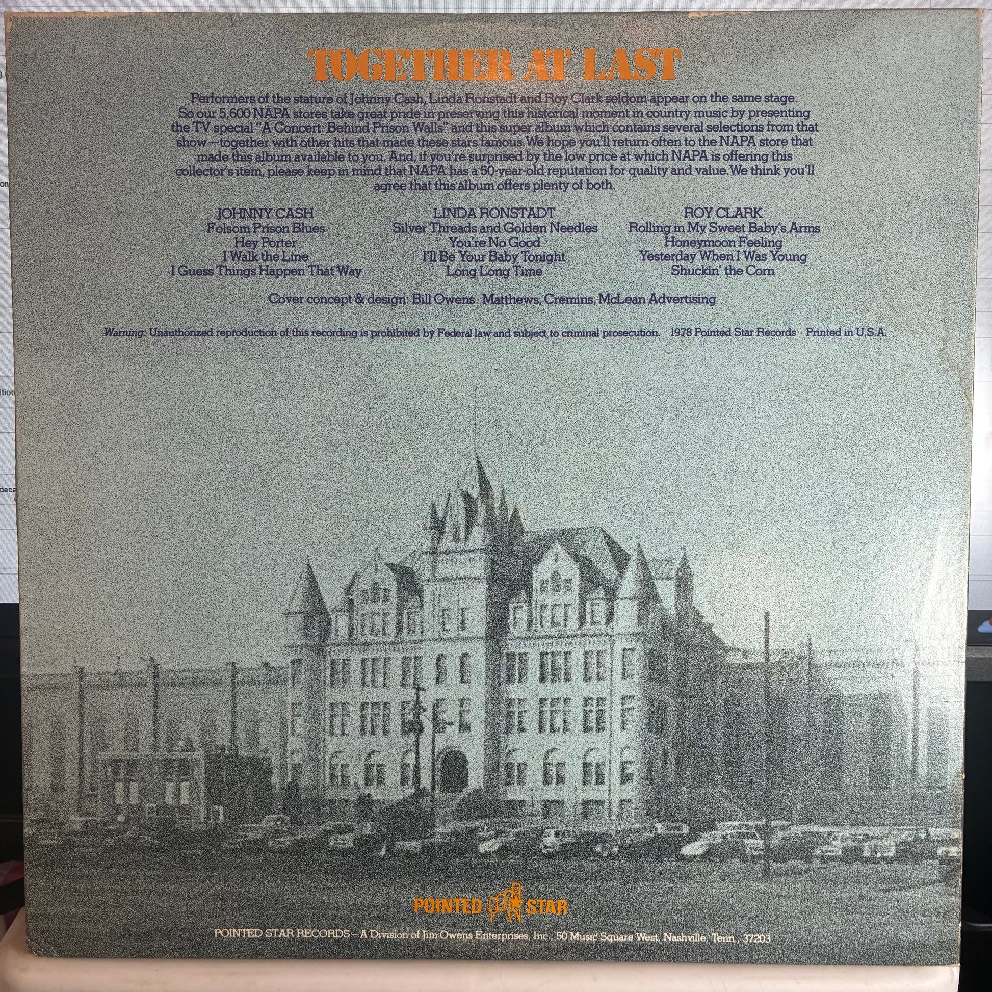 Napa Presents A Concert: Behind Prison Walls (VINYL) | Excellent (EX) Excellent (EX) - COUNTRY / USED *EXCELLENT*