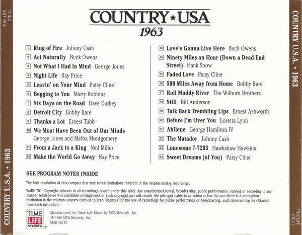 Country USA 1963 (CD) | Near Mint (NM) Near Mint (NM) - COUNTRY / USED *NEAR MINT*