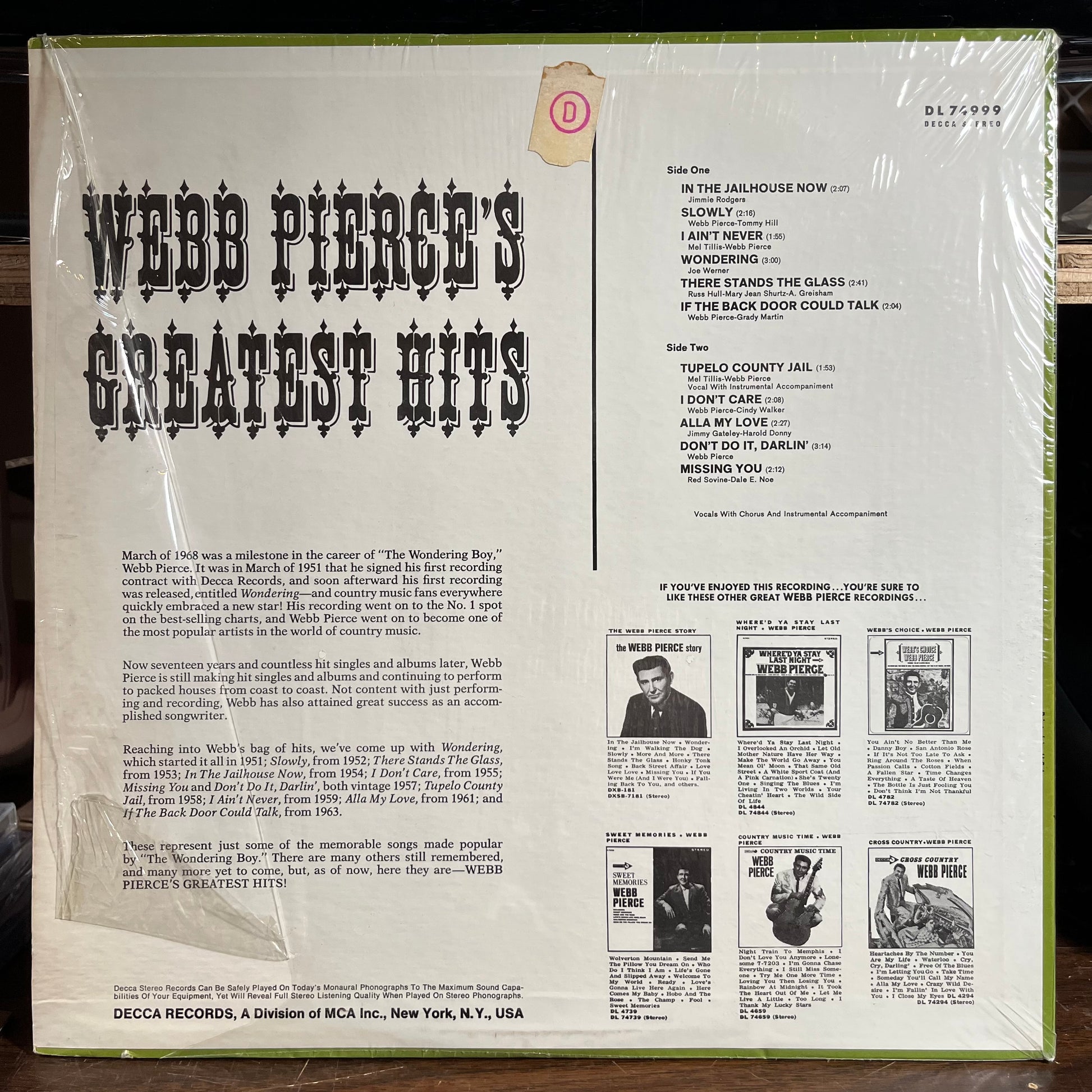 Webb Pierce's Greatest Hits (VINYL) | Near Mint (NM) Near Mint (NM) - COUNTRY / USED *NEAR MINT*