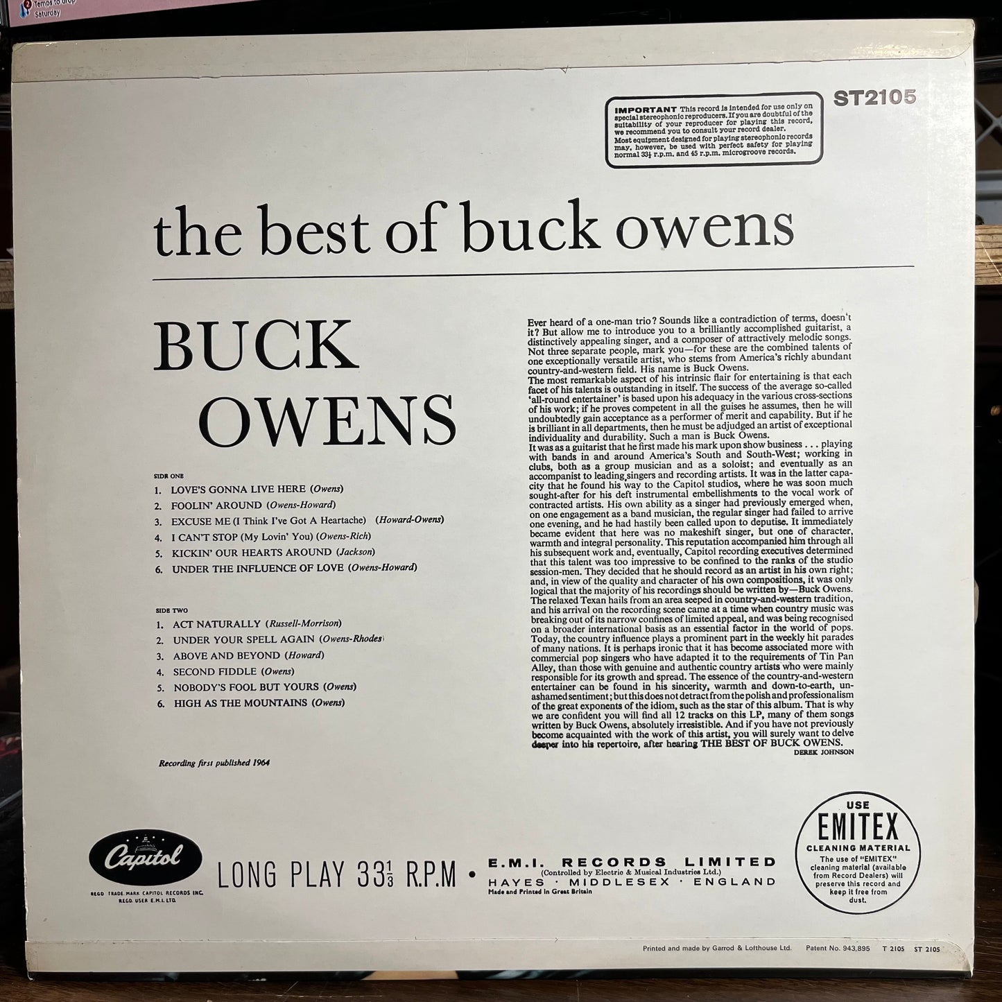 The Best Of Buck Owens (UK VINYL) | Near Mint (NM) Near Mint (NM) - COUNTRY / USED *NEAR MINT*