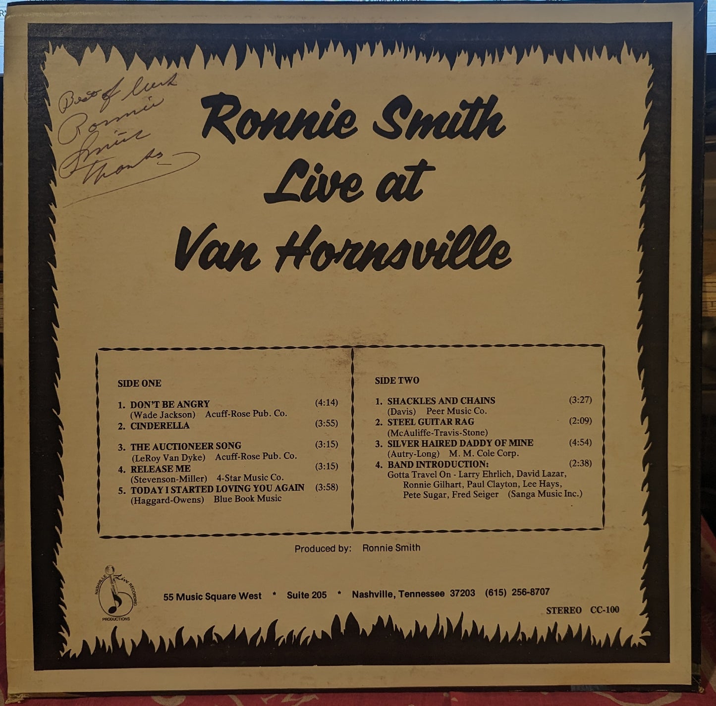 Ronnie Smith (9) - Live At Van Hornesville Fire Dept. *SIGNED* | Near Mint (NM) Near Mint (NM) - COUNTRY / USED *NEAR MINT*