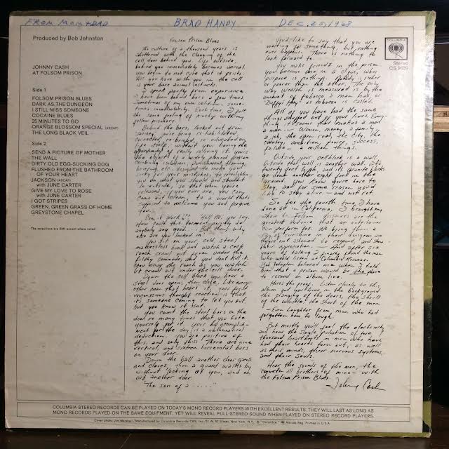 At Folsom Prison (VINYL) | Very Good Plus (VG+) Very Good Plus (VG+) - COUNTRY / USED *VERY GOOD+*