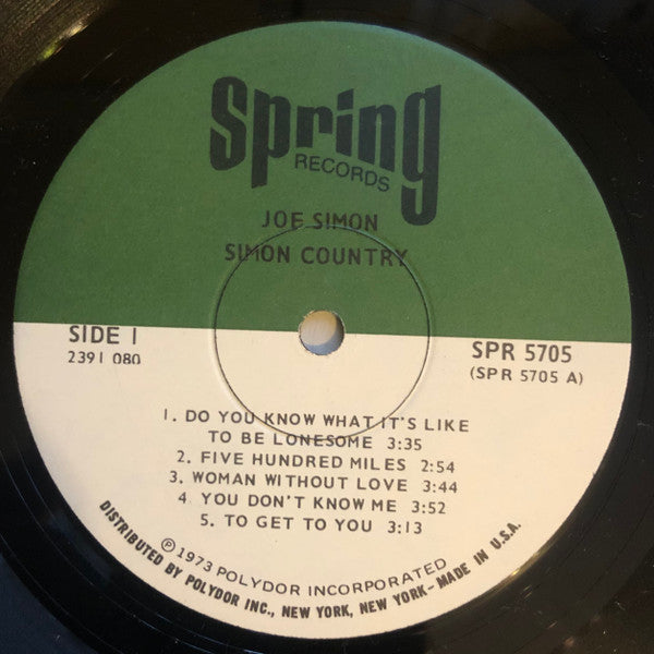Joe Simon - Simon Country *WINCHESTER* | Very Good Plus (VG+) Very Good Plus (VG+) - COUNTRY / USED *VERY GOOD+*