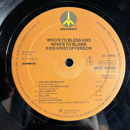 Kris Kristofferson - Who's To Bless And Who's To Blame *EUROPE* | Very Good (VG) Very Good (VG) - COUNTRY / USED *VERY GOOD*