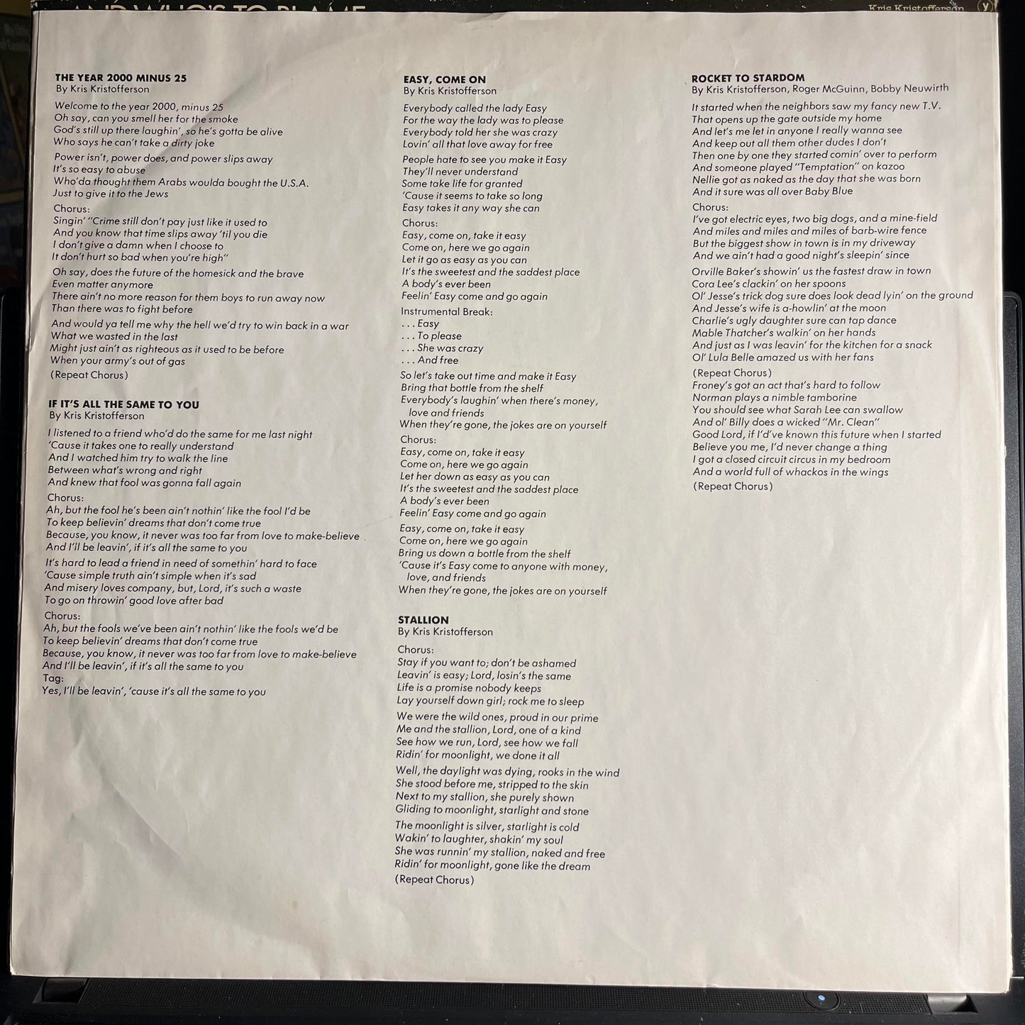 Kris Kristofferson - Who's To Bless And Who's To Blame *EUROPE* | Very Good (VG) Very Good (VG) - COUNTRY / USED *VERY GOOD*