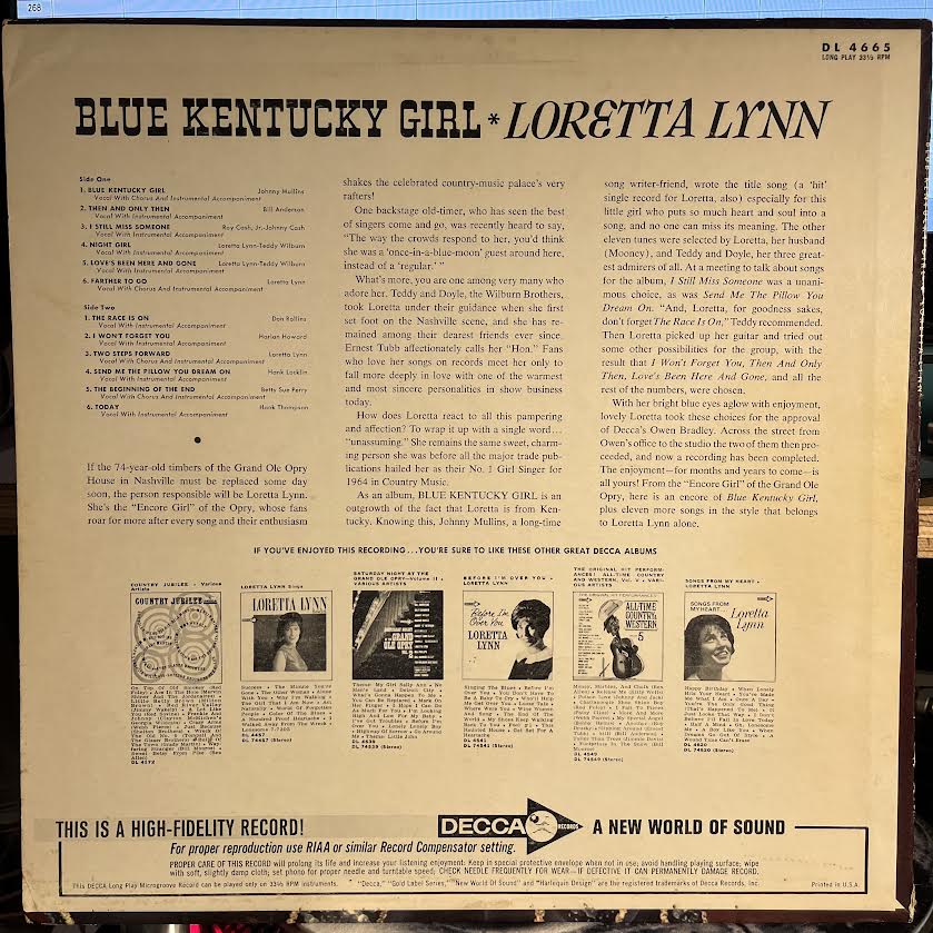 Loretta Lynn - Blue Kentucky Girl | Very Good (VG) Near Mint (NM) - COUNTRY / USED *VERY GOOD*