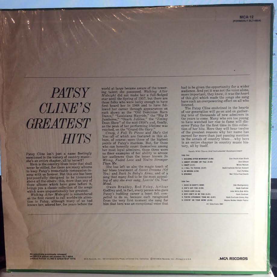 Patsy Cline's Greatest Hits (VINYL) | Very Good (VG) Excellent+ (EX+) - COUNTRY / USED *VERY GOOD*