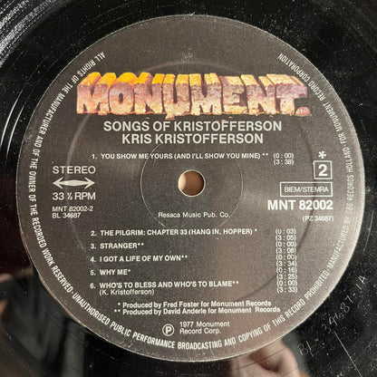 Kris Kristofferson - Songs Of Kristofferson *EUROPE* | Very Good (VG) Very Good (VG) - COUNTRY / USED *VERY GOOD*