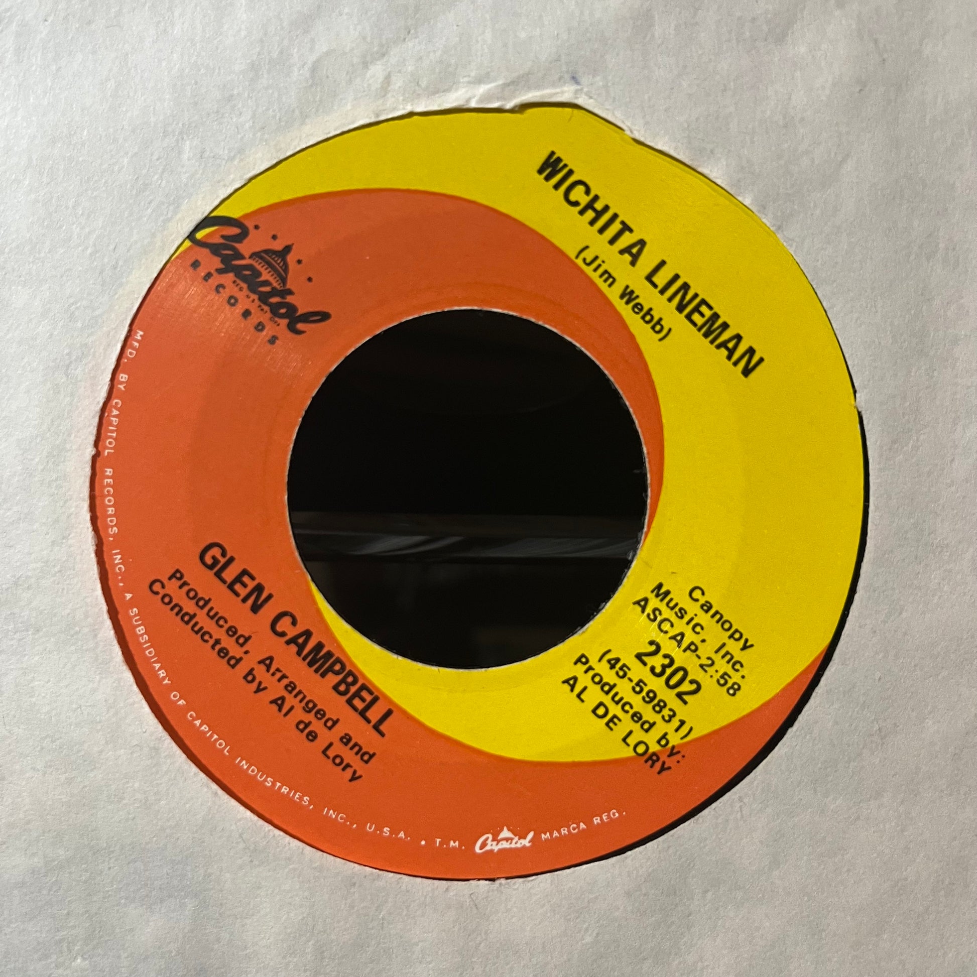Glen Campbell - Wichita Lineman / Fate Of Man (VINYL 7") | Near Mint (NM or M-) Generic - COUNTRY / USED *NEAR MINT*