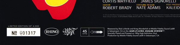 Curtis Mayfield Super Fly Mobile Fidelity Sound Lab, Rhino Records (2) 2x12", Album, Ltd, Num, RE, RM, 180 Mint (M) Mint (M)
