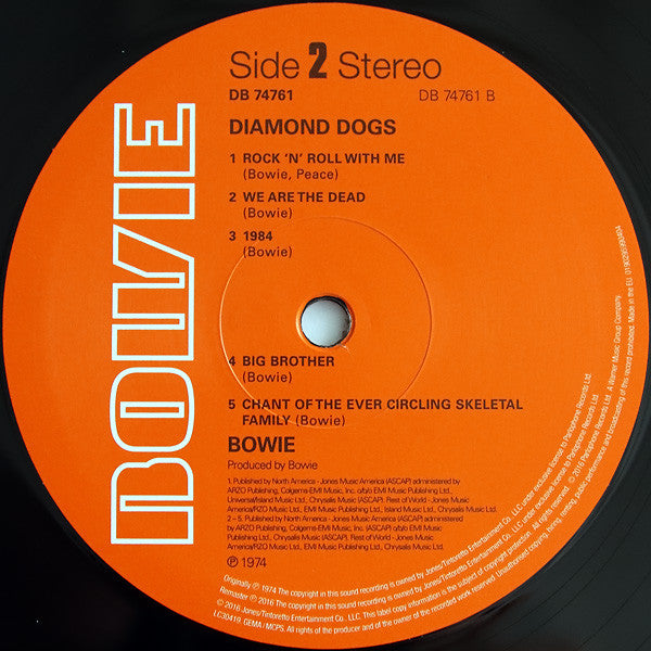 David Bowie Diamond Dogs Parlophone, Parlophone LP, Album, RE, RM, 180 Mint (M) Mint (M)