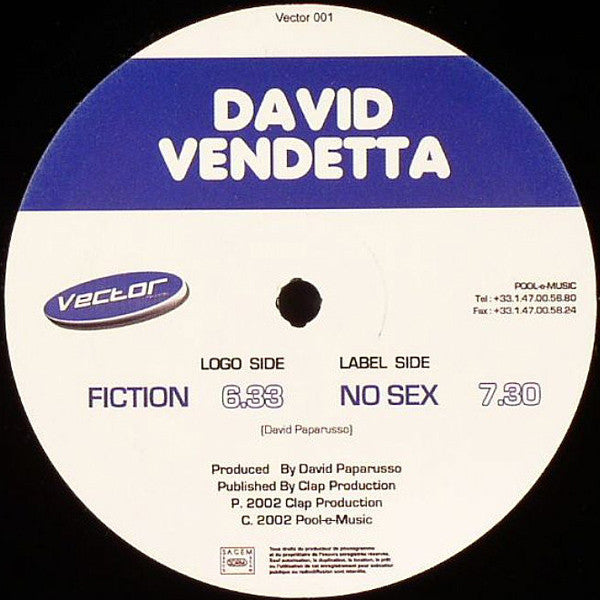 David Vendetta Fiction / No Sex Vector Records 12" Near Mint (NM or M-) Generic