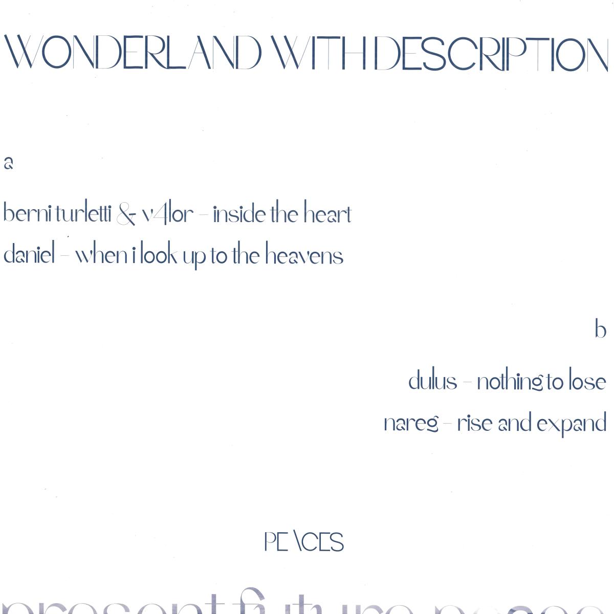 Various - Wonderland With Description (WHITE VINYL 12" Peaces PSC06) | NEW Mint (M) Mint (M) - DEEP HOUSE *NEW/COLOR*