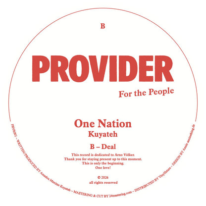 Kuyateh - (PRESALE TBD) One Nation (VINYL 12" Provider) | NEW - DEEP HOUSE *NEW*