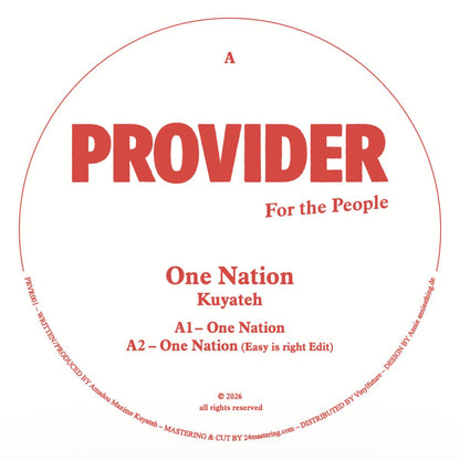 Kuyateh - (PRESALE TBD) One Nation (VINYL 12" Provider) | NEW - DEEP HOUSE *NEW*