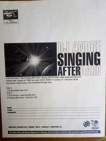 Andre Harris - Singing After Dark | Excellent+ (EX+) Generic - DEEP HOUSE / USED *EXCELLENT+*