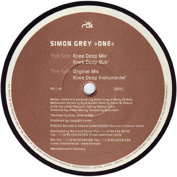 Simon Grey - One | Near Mint (NM) Generic - DEEP HOUSE / USED *NEAR MINT*