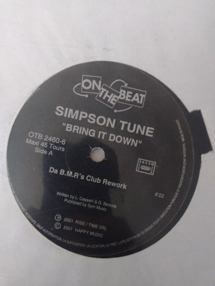 Simpson Tune - Bring It Down | Very Good Plus (VG+) Generic - DEEP HOUSE / USED *VERY GOOD+*