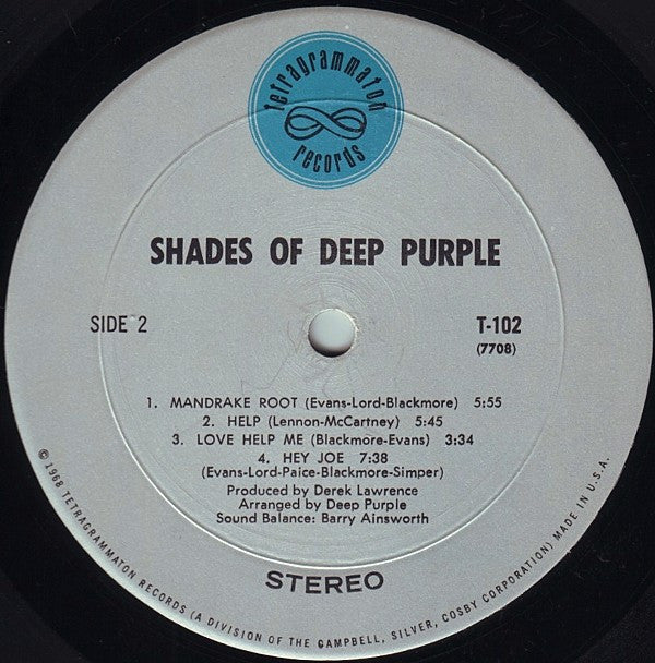 Deep Purple Shades Of Deep Purple Tetragrammaton Records LP, Album, Mon Very Good (VG) Very Good (VG)