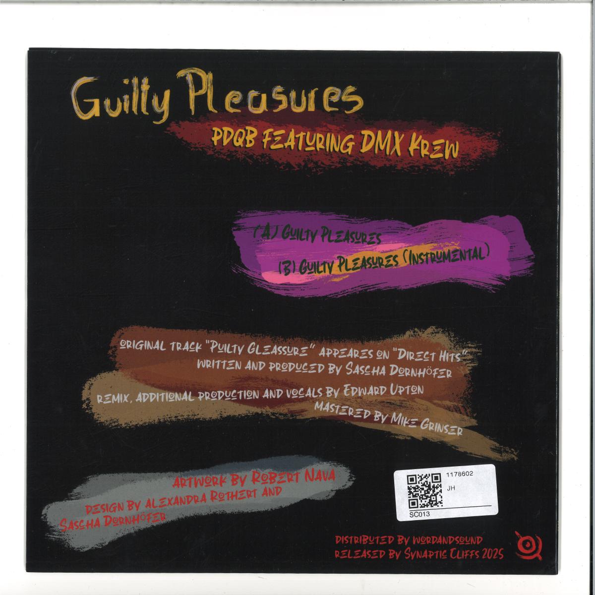 pdqb Featuring DMX Krew - Guilty Pleasures (COLOR VINYL 10" Synaptic Cliffs) | NEW - DISCO *NEW/COLOR*