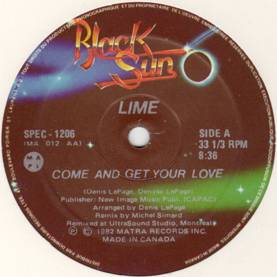 Lime (2) Come And Get Your Love / Your Love (Remix) 12" Excellent (EX) Generic