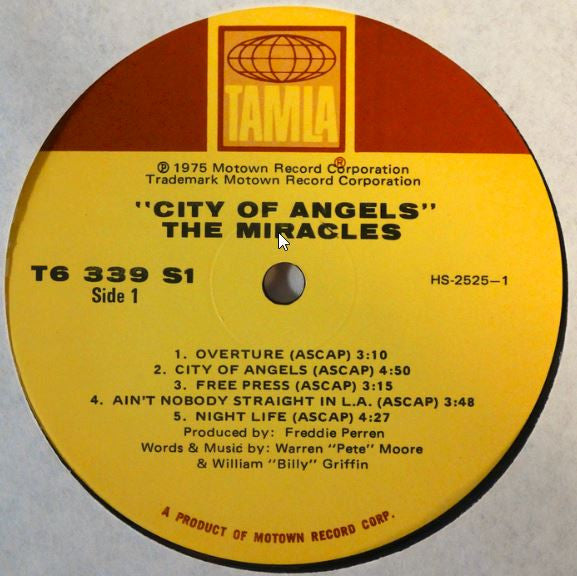 The Miracles City Of Angels LP Near Mint (NM or M-) Near Mint (NM or M-)