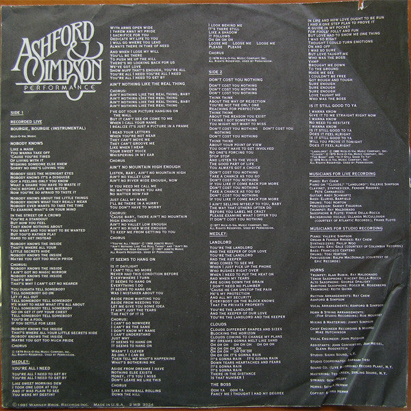 Ashford & Simpson - Performance | Near Mint (NM) Excellent (EX) - DISCO / USED *NEAR MINT*