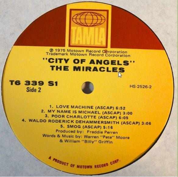 The Miracles City Of Angels LP Near Mint (NM or M-) Near Mint (NM or M-)
