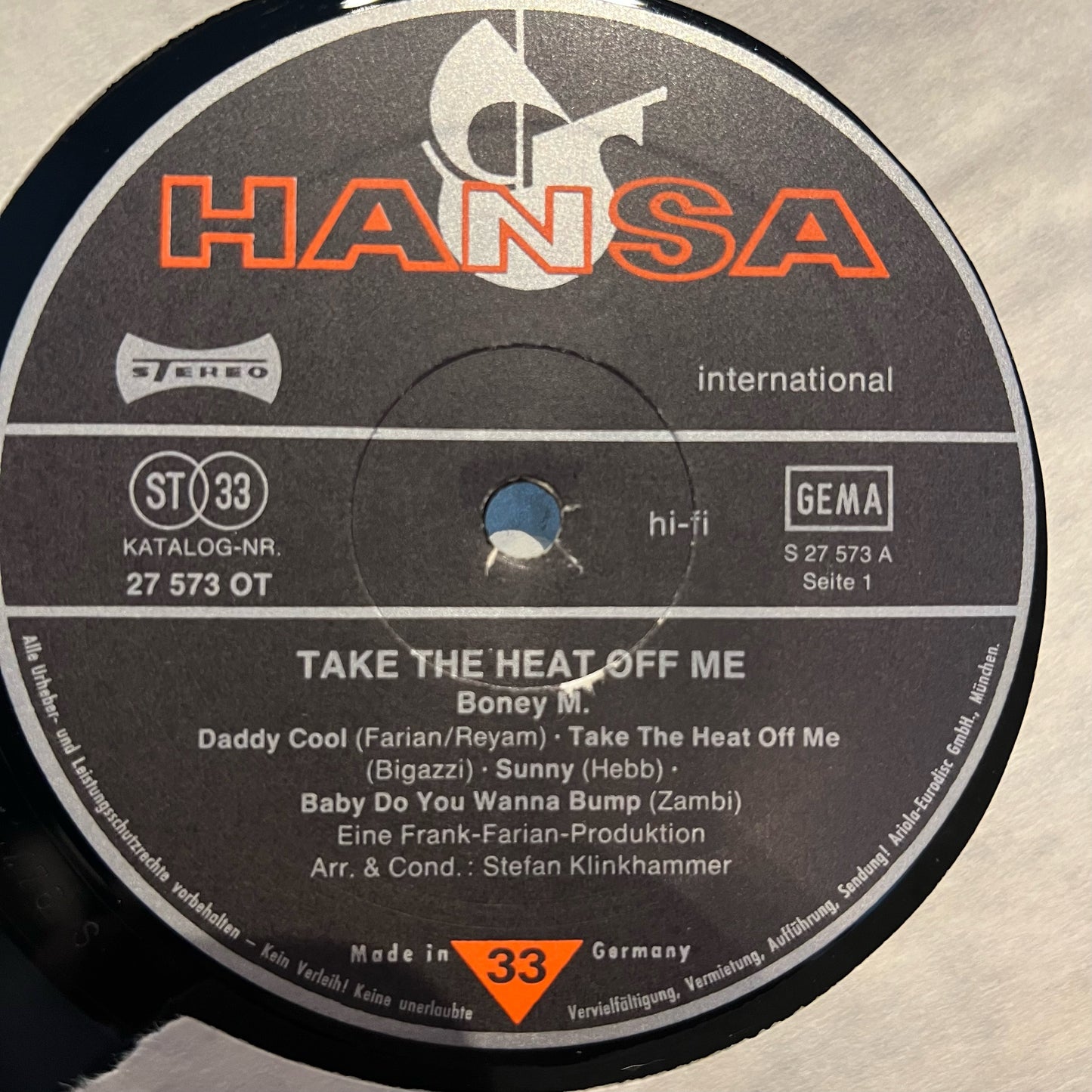 Boney M. Take The Heat Off Me LP Very Good (VG) Excellent (EX)