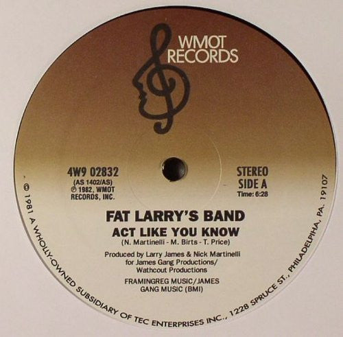 Fat Larry's Band Act Like You Know 12" Mint (M) Generic