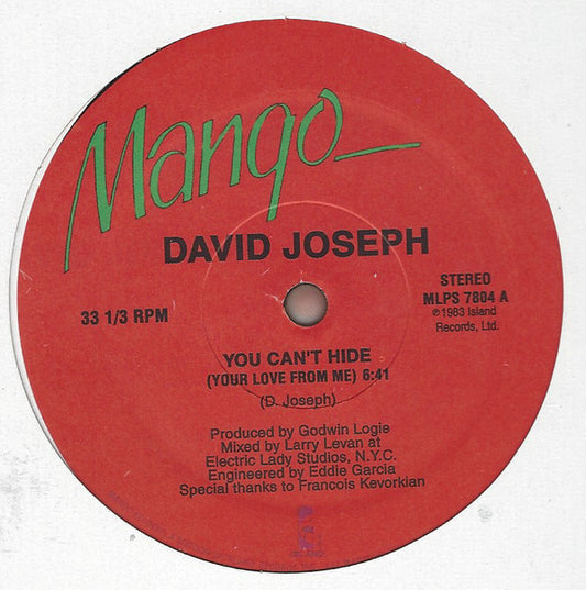 David Joseph You Can't Hide (Your Love From Me) 12" Mint (M) Generic