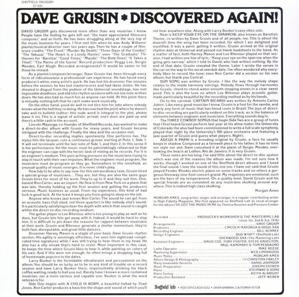 Dave Grusin - Discovered Again! | Very Good Plus (VG+) Near Mint (NM) - JAZZ / USED *EXCELLENT*