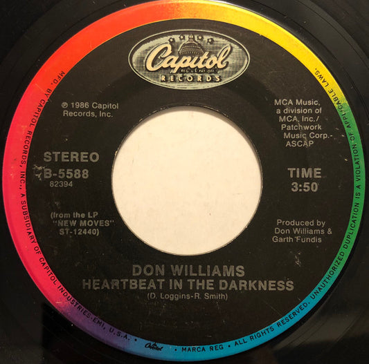 Don Williams (2) Heartbeat In The Darkness Capitol Records 7", Single, Spe Mint (M) Very Good Plus (VG+)