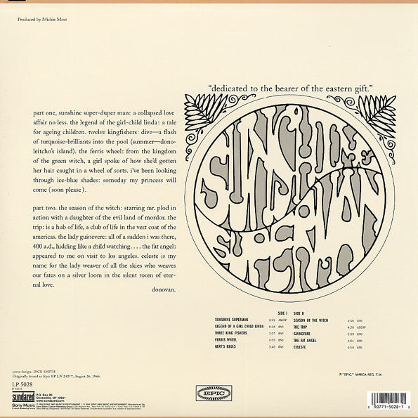 Donovan Sunshine Superman Sundazed Music, Epic LP, Album, Mono, RE, 180 Mint (M) Mint (M)