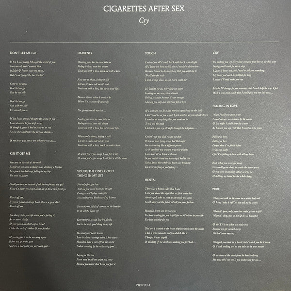 Cigarettes After Sex - Cry (VINYL) | Excellent+ (EX+) Near Mint (NM) - DOWNTEMPO / USED *EXCELLENT+*