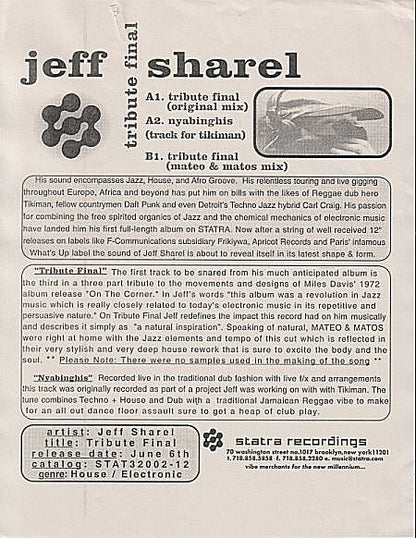 Jeff Sharel - Tribute Final (12" VINYL) | Near Mint (NM) Near Mint (NM) - DOWNTEMPO / USED *NEAR MINT*