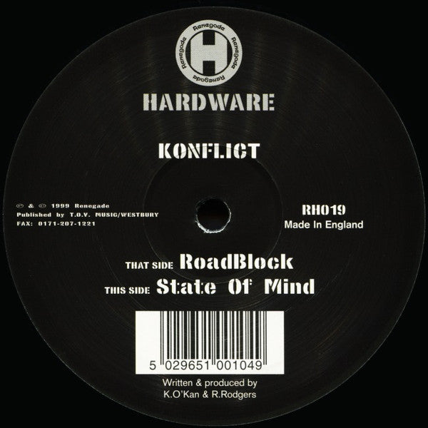 Konflict - RoadBlock / State Of Mind (VINYL) | Excellent (EX) Very Good Plus (VG+) - DRUM & BASS / USED *EXCELLENT*