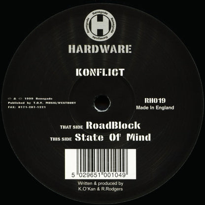 Konflict - RoadBlock / State Of Mind (VINYL) | Excellent (EX) Very Good Plus (VG+) - DRUM & BASS / USED *EXCELLENT*