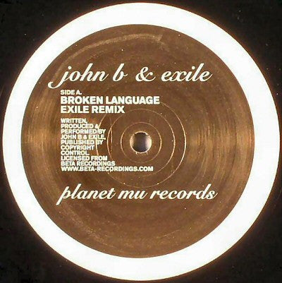 John B - Broken Language (Exile Remix) / The Forever Endeavour | Excellent (EX) Generic - DRUM & BASS / USED *EXCELLENT*